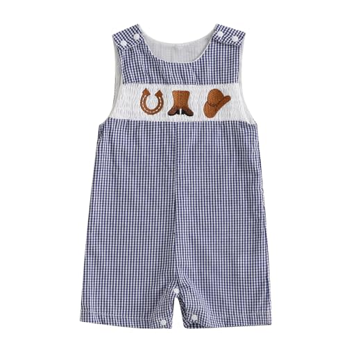 Ayalinggo Toddler Western Baby Boy Clothes Horse Riding Embroidery Smocked Jumpsuit Sleeveless Romper Spring Summer Outfit