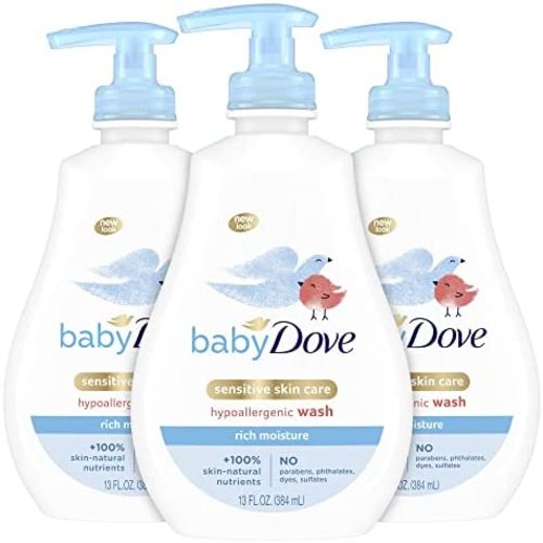 Baby Dove Baby Wash and Shampoo Baby Bath Products for Baby's Delicate Skin Rich Moisture Washes Away Bacteria, Tear-Free and Hypoallergenic, 13 Fl Oz (Pack of 3)