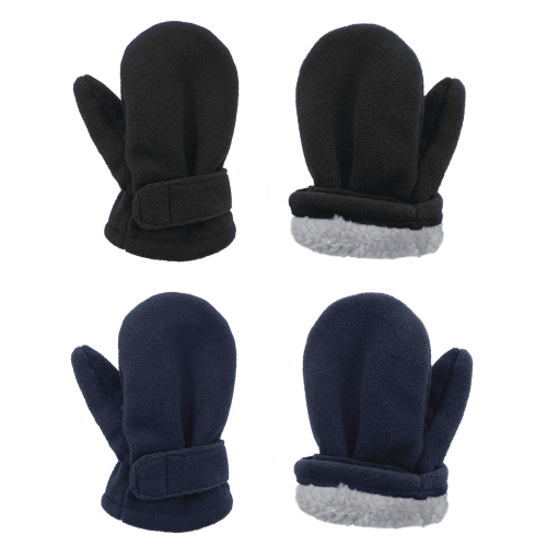 American Trends Toddler Mittens Unisex Fleece Lined Gloves Baby Winter Mittens for Kids -2 Pairs L; Black & Navy