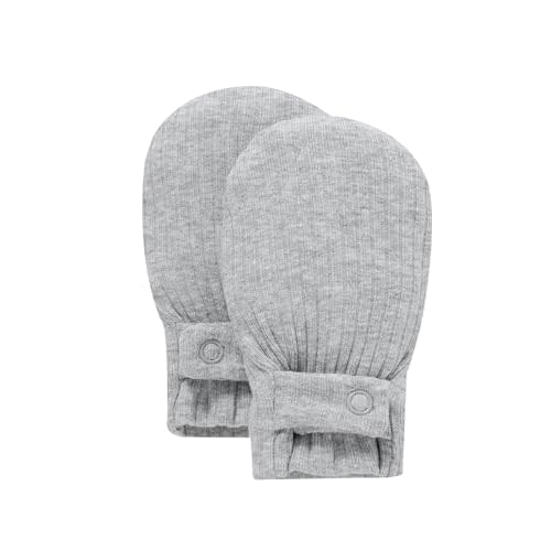 Baby Newborn No Scratch Mittens Stay On Cotton Gloves 0-12 Months | Organic Cotton, Adjustable 2 Snap, Soft & Breathable, with Elastic Wrist, Infant Boy Girl Must Haves Essentials, Shower Gifts