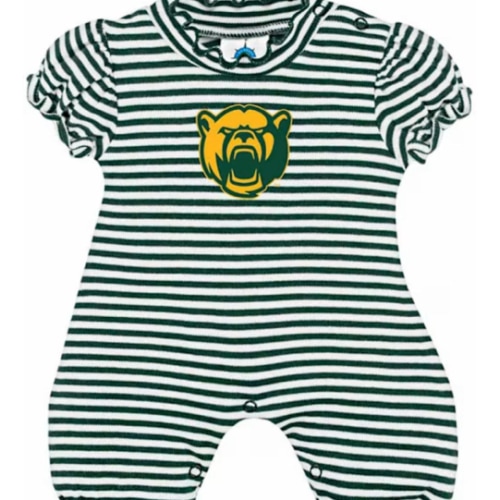 Baylor Bears GREEN Baby Striped Puff Sleeve Romper - 35010471