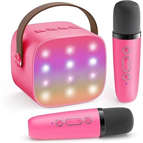 YLL Mini Karaoke Machine for Kids Toys, Portable Bluetooth Speaker with 2 Wireless Microphones, Birthday Gifts for Girls 3, 4, 5, 6, 7, 8, 9, 10, 11, 12+ Years Old Toddler Teens (Hotpink)
