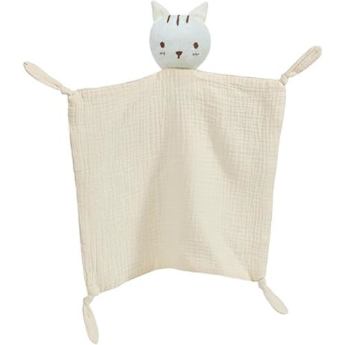 insular Lovey Blanket for Boys and Girls, Organic Cotton Muslin Security Blanket for Babies, Soft Breathable Lovie Soothing Towel for Newborn and Infant, Beige Cat