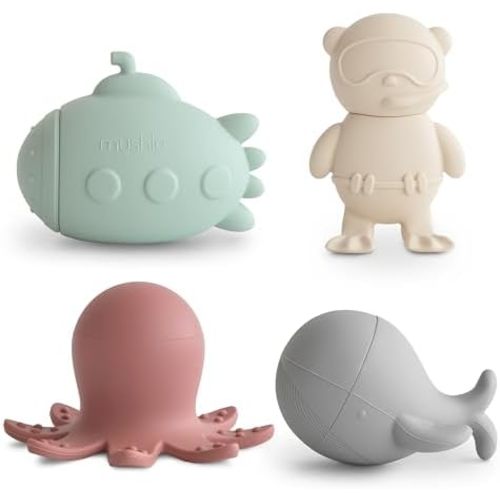 mushie Sealife Bath Toys Play Set for Toddlers | 100% Food Grade Silicone | Pack of 4