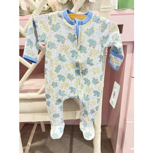Animal Crackers Zip Footie- Blue