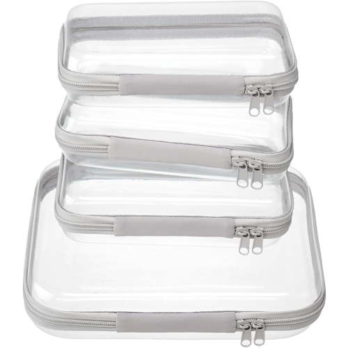 4 pcs Clear Zipper Pouches,Hard Shell Zipper Case, Toiletry Bag for Travel, CLear Diaper Bag, Toiletry Pouch, Travel Organizer, Cosmetic Bag,Toy Storage Bins (M+3S), Gray, M+3S, M+3s