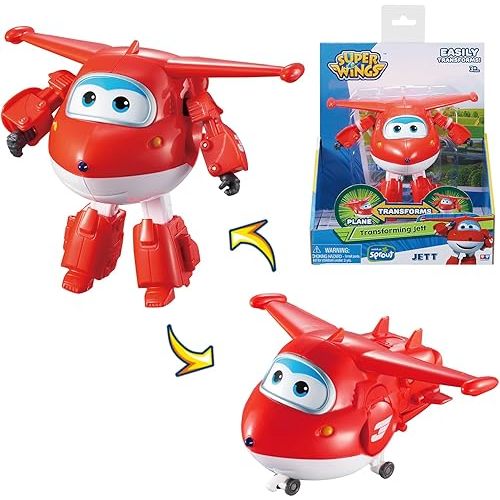 Super Wings Transformable Toys, 5 in Jett Airplane Transforming Figures Toys, 2 in 1 Mode Rescue Bots Action Figure Toys for 3-5 Year Old Boys Girls, Fun Plane Toys for Toddlers Kids Age 3 4 5 6 7
