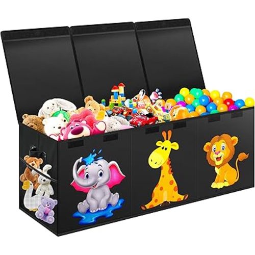 Extra Large Toy Box, Collapsible Storage Organizer with Lids, Cute Animals Toybox for Boys Girls, 40"x14"x16" Kids Toy Chest Sturdy Storage Boxes for Living Room Bedroom Playroom Nursery