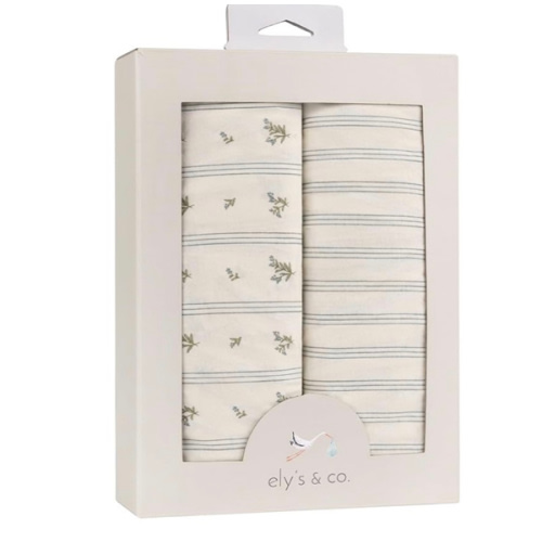 Ely's & Co. Pack and Play Sheets, for Mini/Portable Crib, 2 Pack Fitted Playpen Play Yard Sheet Set Compatible with Graco Pack n Play, for Baby Boys, 100% Cotton, 38”x24”x5” Blue Linear Berry Leaf