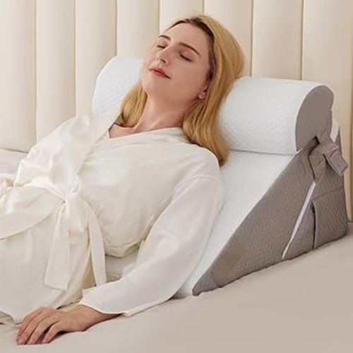 3PCS Wedge Pillow Set for After Surgery, Wedge Pillow for Acid Reflux Relief, Bed Wedge Pillow with Adjustable 9&12inch for Headboard,Sleeping, Orthopedic Memory Foam for Neck&Back Support, White/Grey