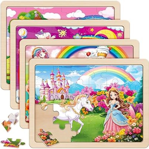 SYNARRY Large Unicorn Princess Fairy Wooden Puzzles for Kids Ages 4-6