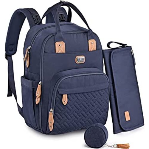 Dikaslon Diaper Bag Backpack with Portable Changing Pad, Pacifier Case and Stroller Straps, Large Unisex Baby Bags for Boys Girls, Multipurpose Travel Back Pack Moms Dads, Navy Blue
