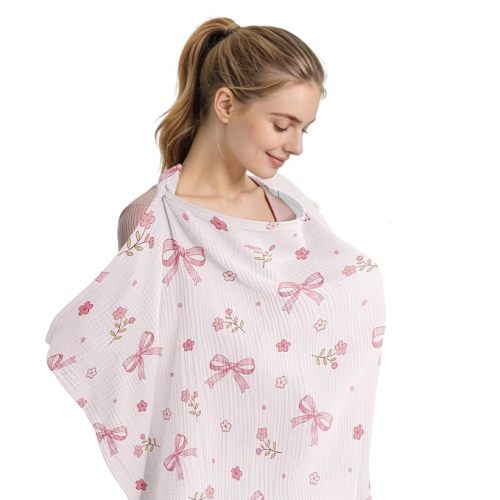 Pink Bow Nursing Covers for Breastfeeding New Mom Feeding Cover for Breastfeeding Portable Breathable Baby Nursing Covers