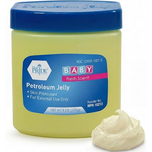 MED PRIDE Petroleum Jelly with Fresh Baby Scent, Baby Blue, 8 oz – Skin Protectant & Moisturizer for Dry Skin, Rashes, Minor Burns, Wounds, Chapped Lips, Dry Hands & Diaper Rash