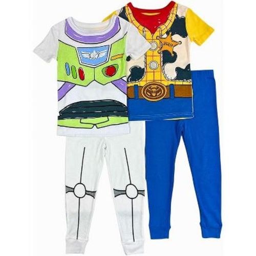 Disney Toy Story Boys 4-Piece Pajama Set – Buzz Lightyear and Woody Sleepwear Bundle with Short Sleeve Tops and Matching Pants