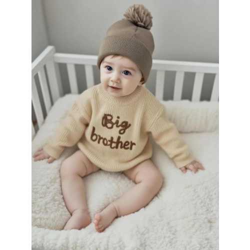 Personalized Big Sister Sweater,Custom Name Baby Sweater,Embroidered Name Sweater,Knit Sweater for Big Bro Lil Bro Big Sis,New Baby Gifts