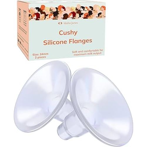 Cushy Silicone Flanges, Breast Shields - Replacement Pump Parts - for Spectra, Lansinoh, Medela Pumps - Great for Elastic Nipples - Double (2 Pack) - 24mm
