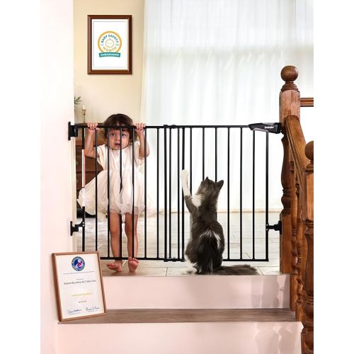 Babelio Baby Gate for Stairs, Kitchen & Doorways, 26-43" W 28" H No Bottom Bar| Easy Installation| One-Handed Operation| Auto-Close| Hardware Mount Safety Dog/Pet Gate Indoor (Black)