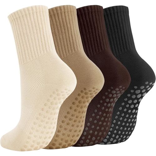 Crew Pilates Socks with Grips for Women Non Slip Cotton Grip Socks for Yoga Hospital Barre Home Daily Gifts