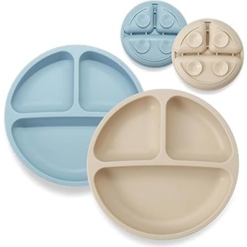 PandaEar 2 Pack Toddler Plates Silicone Suction Plates for Baby Kids| Divided Unbreakable Baby Feeding Plate, Non-Slip, Non-Toxic, BPA Free, Dishwasher and Microwave Safe