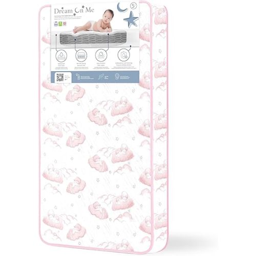 Dream On Me Twilight 80 Coil Spring Crib and Toddler Bed Mattress, Wave Pink, 5"