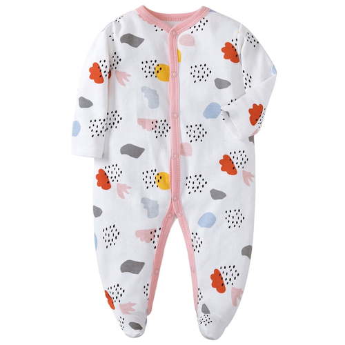 ATAIKU Infant Baby Girls' Sleep and Play Footed Pajamas One-Piece Sleeper Button Romper Jumpsuit Cotton PJs For Newborn