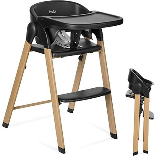 Evolur Nimbus High Chair in Black, Easily Converts from Baby High Chair to Adult Stool, Compact and Easy to Fold Portable, Easy to Clean, Adjustable and Removable Tray