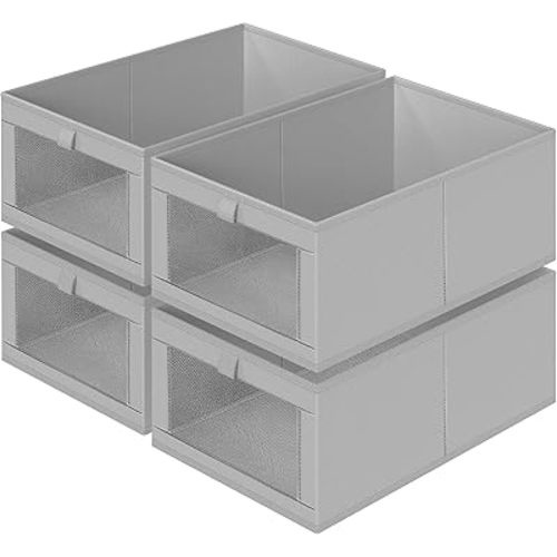 Criusia 4 Pack Linen Closet Organizers and Storage, Closet organizer Large Linen Closet Baskets for Organization, Foldable Storage Containers for Towels, Clothing, Jeans, Books, Shelves,Grey