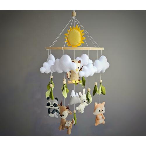 Handmade Felt Woodland Animals Baby Mobile: Forest Nursery Decor
