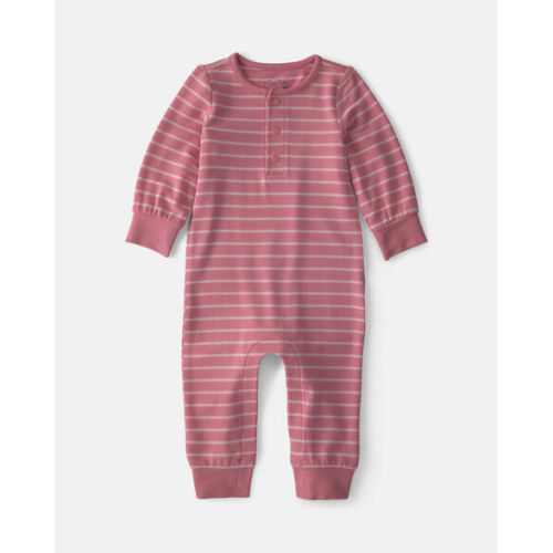 Baby Girl Striped PurelySoft™ Long-Sleeve Jumpsuit - Pink | Carter's