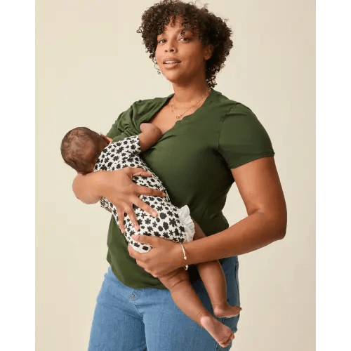 V-neck Nursing Shirt, deep olive, small