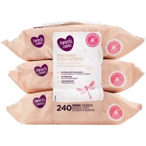 Parents Choice - Baby Wipes - Shea Butter - 3 Packs of 80