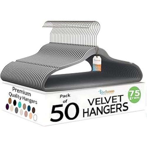 Premium Velvet Hangers 50 Pack Ultra Thin Non Slip Adult Felt Space Saving Slim Suit Hanger for Closet Heavy Duty Coat Pants Jackets Dress Hangers 360° Swivel Hook Hold Upto 10 lbs Gray
