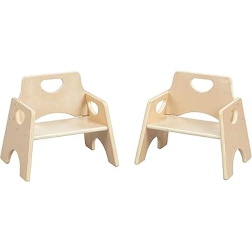ECR4Kids Stackable Wooden Toddler Chair, 6in, Kids Furniture, Natural, 2-Pack