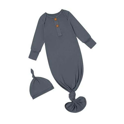 PATPAT Baby Sleeper Gown with Bamboo Viscose for Newborn Girls Boys, Knotted Nightgown with Mittens for Infant Home Coming