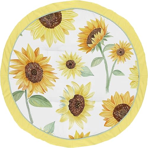 Sweet Jojo Designs Baby Playmat Infant Play Mat Yellow Green White Sunflower Watercolor Flower Farmhouse