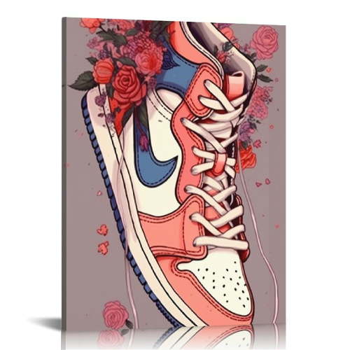 BROOKMAPLES 1 Girly Pink Poster AJ Canvas Wall Art Pink Room Decor Air Gym Shoes Shoebox Collection Aesthetic Cool Posters for Teen Girls Bedroom Room Dorm Wall Decor Unframed 12x18Inch 16x20in