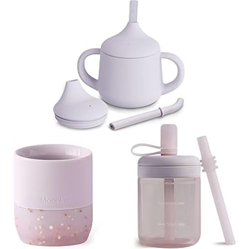 Moonkie Baby Cups Bundle for 4-18 Months | Open Cup + Silicone Sippy Cup + Straw Cup | Baby Led Weaning & Self-Feeding Set