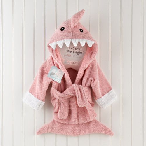 Baby Aspen "Let The Fin Begin" Shark Robe - Pink, 0-9 Months