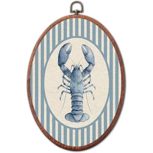 Vintage Lobster Nursery Oval Wall Art Framed, Sea Creatures Canvas Prints