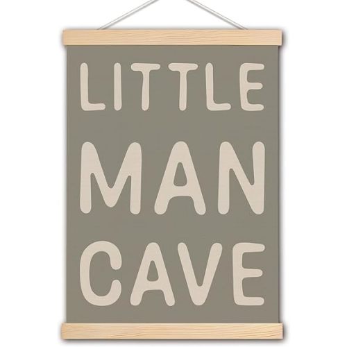 DNEULYR Little Man Cave Wall Art Poster, Baby Boy Nursery Decor, Nursery Wall Decor, Little Man Cave Sign, Kids Room Decor, Toddler Little Boy Room Bedroom Decor, Sage Green Nursery Decor, 12x16 Inch