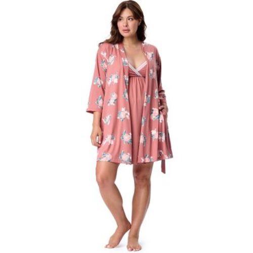 Motherhood Maternity Women's Maternity Robe and Nursing Chemise Sleep Set- Pink, Large