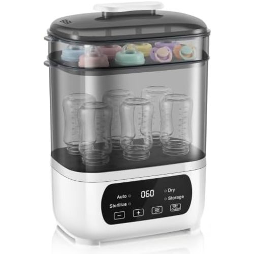 AMZBABYCHEF Baby Bottle Ste-rilizer and Dryer, Electric Steam Ste-rilizer and Dryer for Baby Bottles, 4-in-1 Bottle San-itizer and Dryer, Universal Fit for All Bottles, LED Touch Screen, Auto Shut-Off