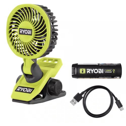 RYOBI USB Lithium Clamp Fan Kit with 2.0 Ah USB Lithium Battery and Charging Cable FVF51K