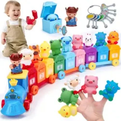 Hahaland Toddler Counting Matching & Sorting Activity Montessori Farm Train Set with Farm Animals Finger Puppets Keys to Lock and Unlock Barn Birthday Gift for Boys Girls 1-3Year Old Busy Board Magnetic Building Blocks - TikTok Shop
