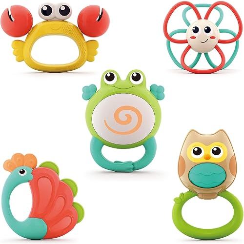 Baby Rattle Toy Set, Infant Grab Shake Rattles, Easy Hold Sensory Teether, Babies Development Learning Music Toy, Newborn Shower Birthday Christmas Gift 1 2 3 4 5 6 7 9 10 12 Month Boy Girl