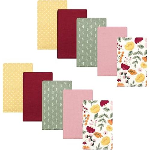 Hudson Baby Unisex Baby Cotton Flannel Burp Cloths, Fall Botanical, One Size