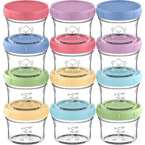 KeaBabies 12pk 4oz Glass Baby Food Containers with Lids - Leak-Proof, Microwavable Small Glass Jars, Baby Purees & Toddler Snack Storage Containers, BPA-Free, Dishwasher & Freezer Safe (Nord)