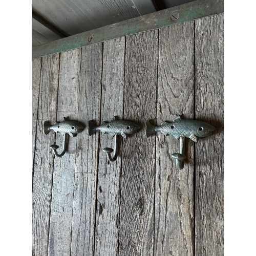 Set Of 3 - Cast Iron Fish Wall Hook Salmon Trout Rustic Cabin Decor Dinner Mountain Forest Entryway Towel Key Hanger
