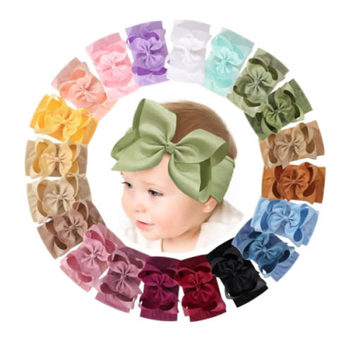 doboi 20PCS Baby Bows Baby Girl Headbands Nylon Hairbands with Ribbon Bow Handmade Elastic Baby Hair Bows Headbands for Baby Girls Newborns Infants Toddlers and Kids